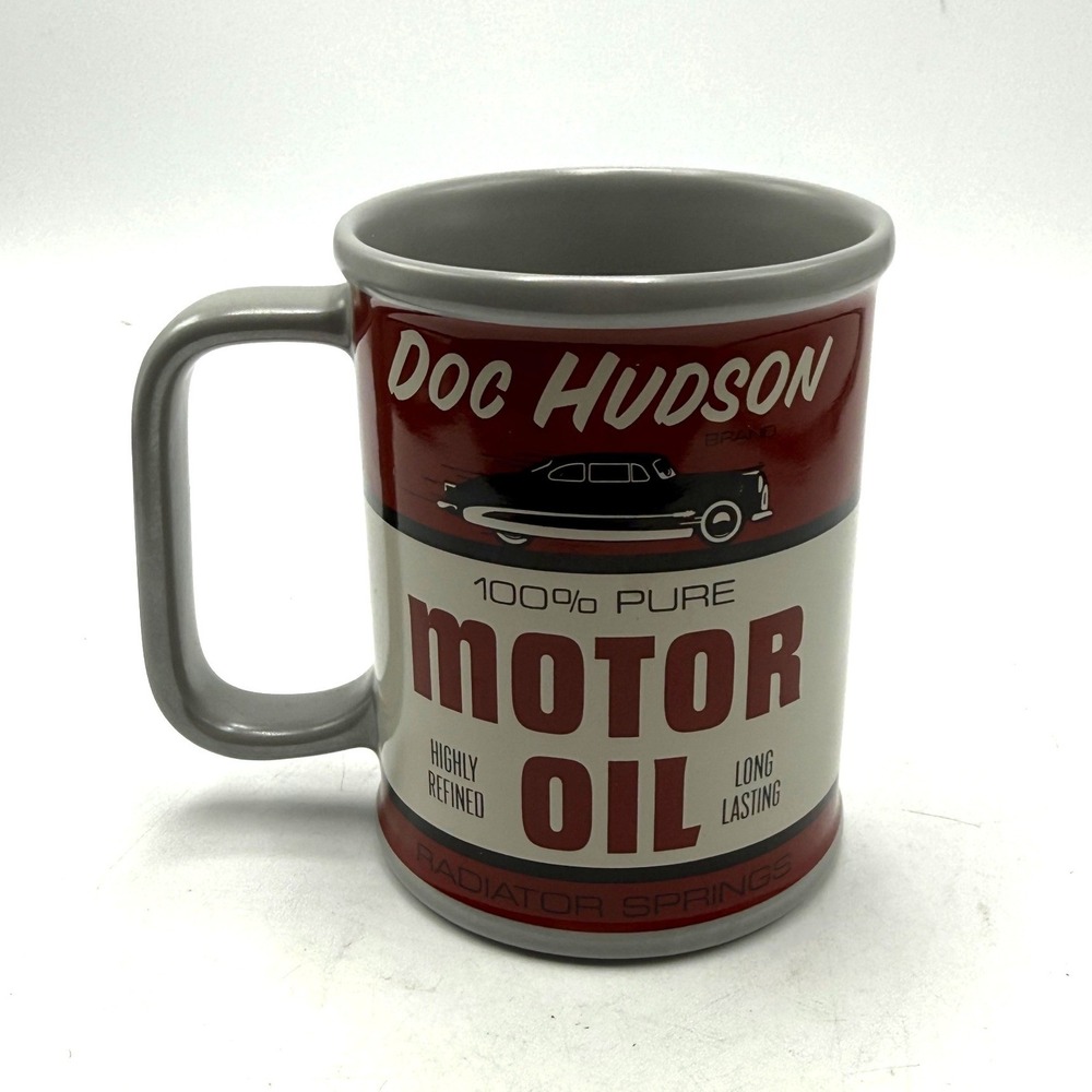 Disney Store Pixar Cars Doc Hudson Motor Oil Can Ceramic Coffee Mug Gray